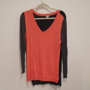14th & Union 2 Women's Color Block V-Neck Long Knit Tops Coral Size Small